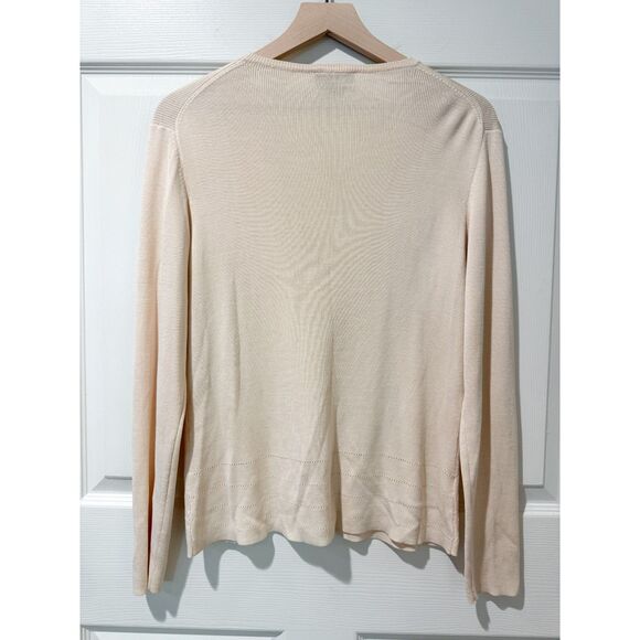 VTG Ann Taylor 100% Silk Cream Ivory Beaded Blue Floral Single Button Cardigan L - Picture 4 of 12